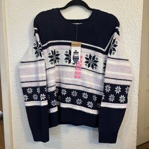 Bearpaw Textured Jacquard Pullover Sweater Women's XXL‎ Navy Blue Snowflake Cozy